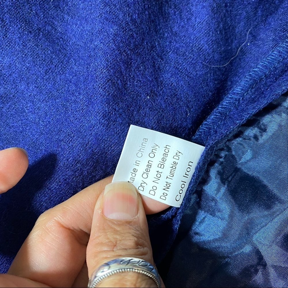 PIKO Open Wool Cloak Coat Blue Large long sleeve Cape Wool blend woman’s… - Picture 7 of 16